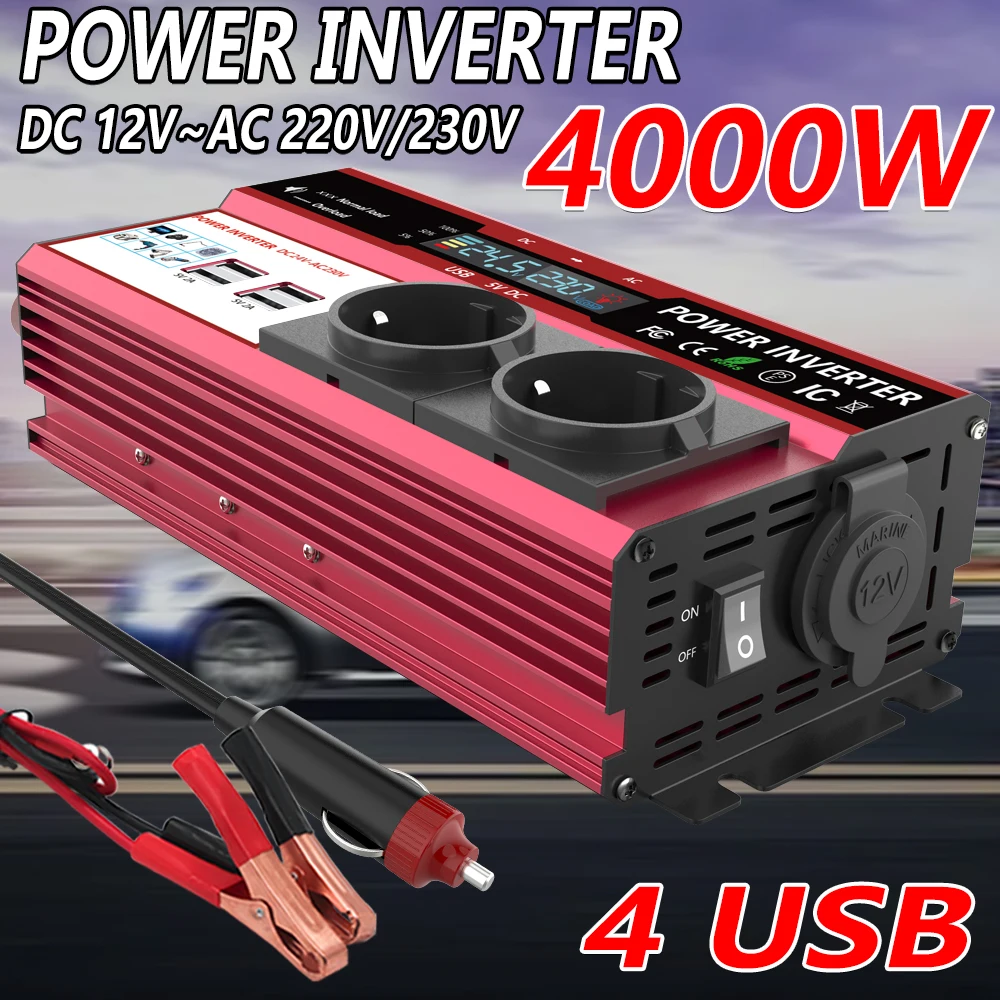 Power Inverter 12V 220V 4000W Continuous - 12V To 220V 4000W Peak Power